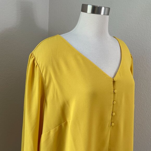Loft Plus Size 20 Button Front Yellow Blouse Long Sleeve V Neck Shirt Top - Picture 2 of 9